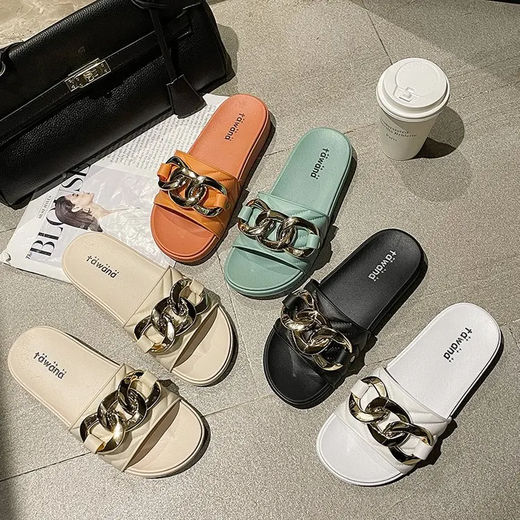 The New casual shoes metal chain buckle slides slippers fashion new outdoor platform women s slippers
