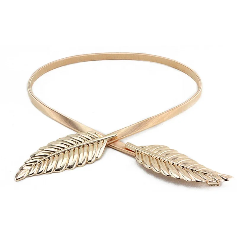 Wholesale womens fashion accessories gold plated leafs buckle metal flexible waist belts tendencias 2023