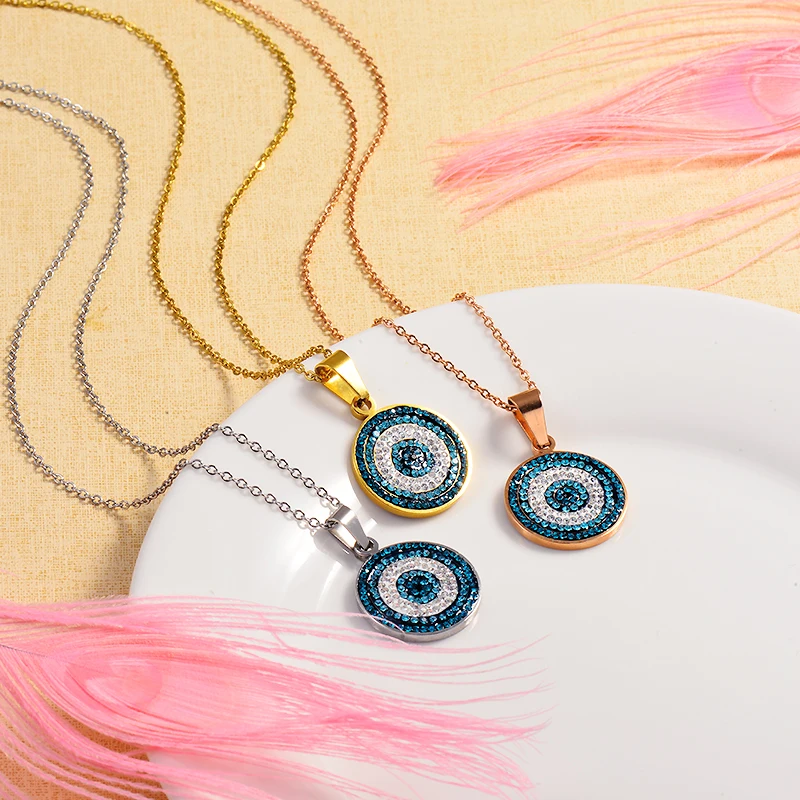 
BAOYAN Stainless Steel Jewelry Necklace Blue Rhinestone Evil Eye Necklace 