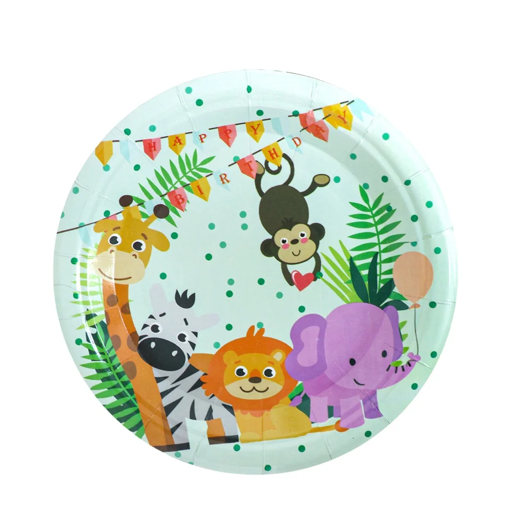 Forest Zoo monkey jungle animal birthday paper tray paper towel paper cup flag Party tableware set disposable products