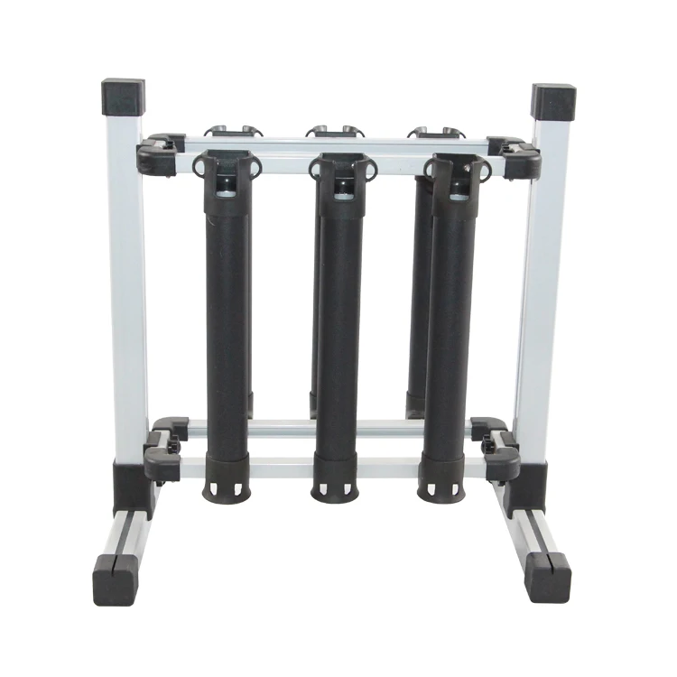 China Wholesale Customized Silver Black Aluminum PP Plastic Fishing Rod Fish Machine Stand Fishing Rod Display Stand