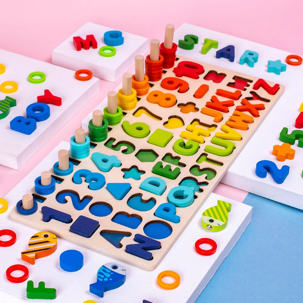 Wholesale Montessori Educational Mathematics Smart Games Fishing Sensory Toys Geometric Shapes Wooden Baby Toy