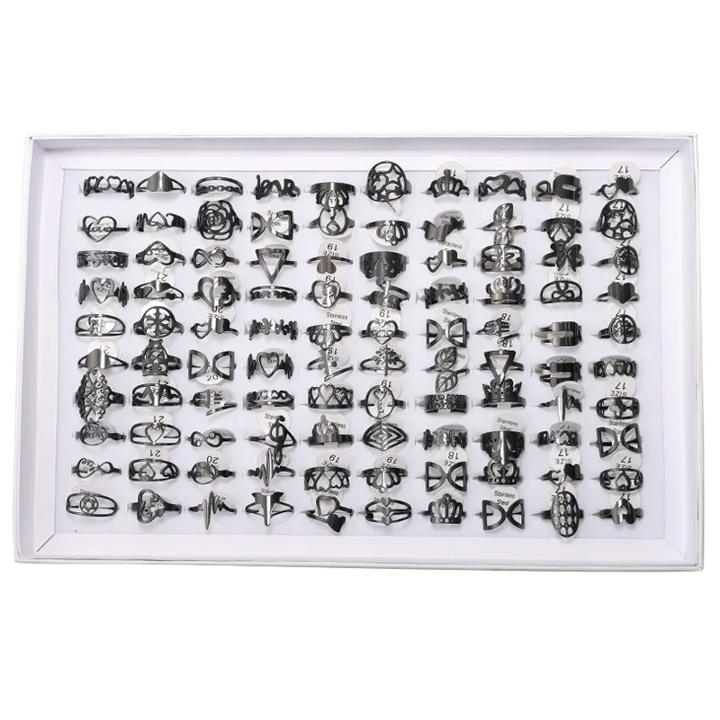 2022 New Arrival Dainty Titanium Box of Rings 100 Pcs Set Beautiful Couple Statement Ladies Finger Rings Set Wholesale