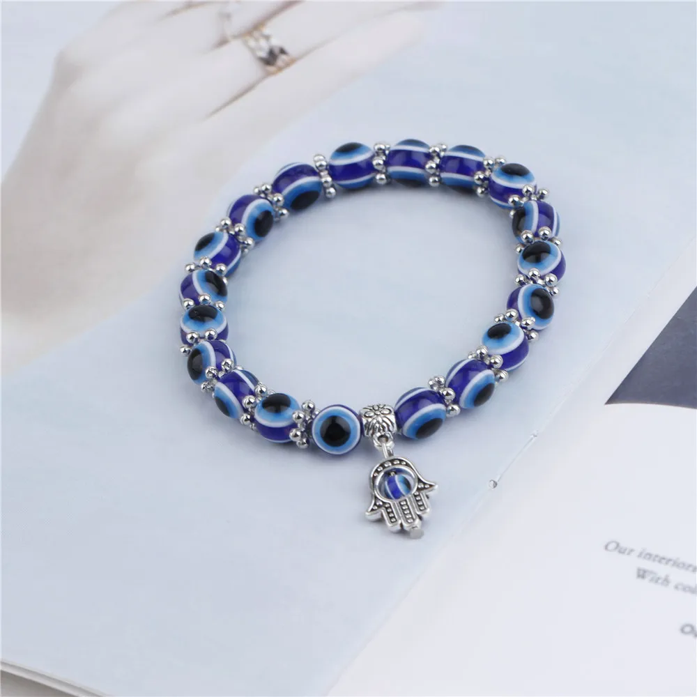 Stock classic blue eyes bracelet evil Turkish glass beads Handmade elasticity hamsa bracelets jewelry for women