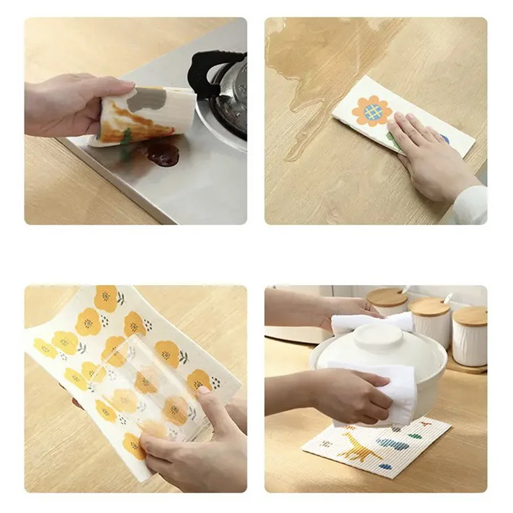 Wood pulp cotton Rags Innovative kitchen Hydrophilic dish cleaning cloth washing wipes Utensils For Kitchen