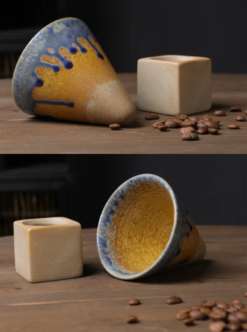 Top SelleSeaygift Ceramic  Retro Coffee Cup Mug Pottery Creative Cross-border Cup Funnel Ceramic Cup Japanese Coarse Pottery Mug