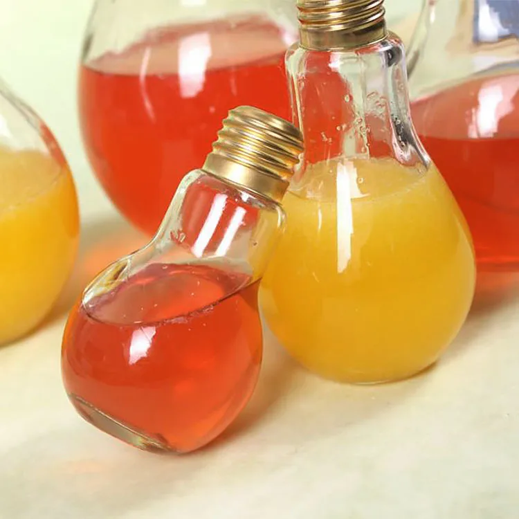 wholesale empty Light Bulb bottle Glass Beverage Tea Water Drink Bottle For Home Coffee Decor Gift