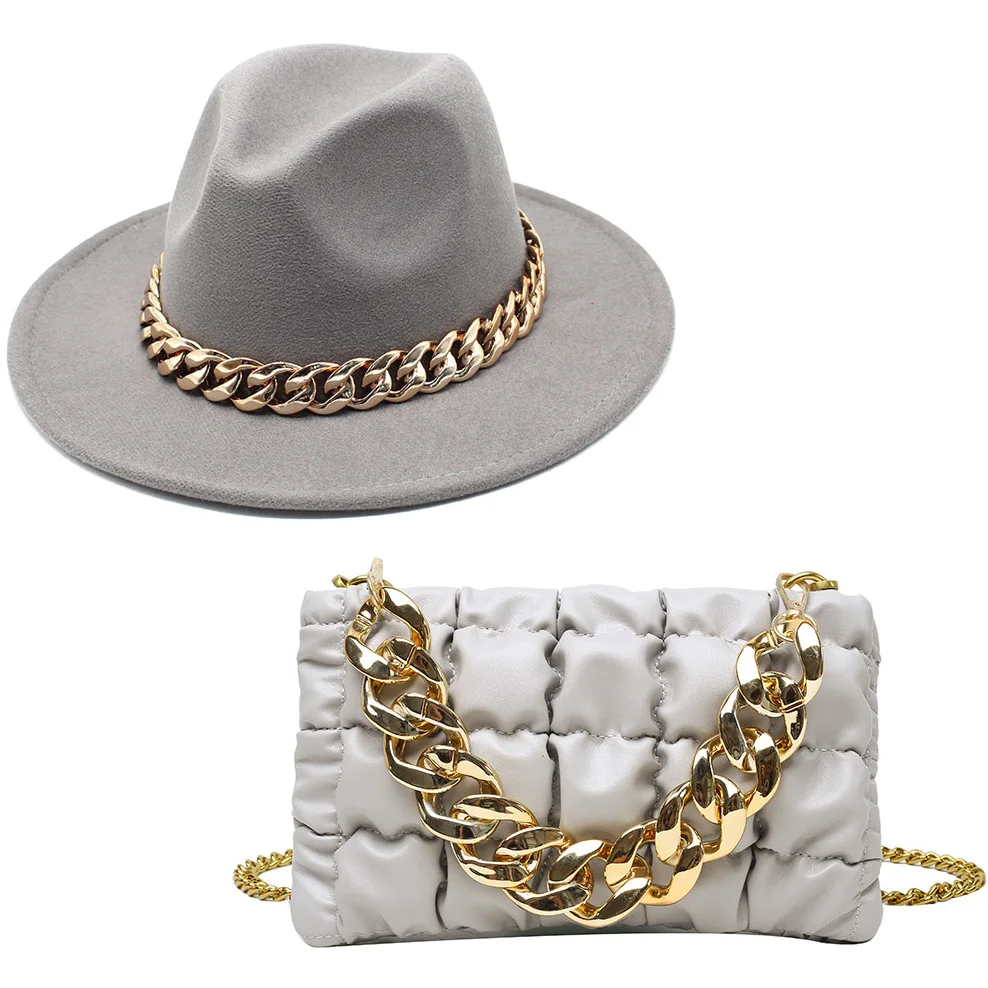 Fedora Hats Ladies Small Square Handbags Women Hand Purses Girl Metal Chain Hats