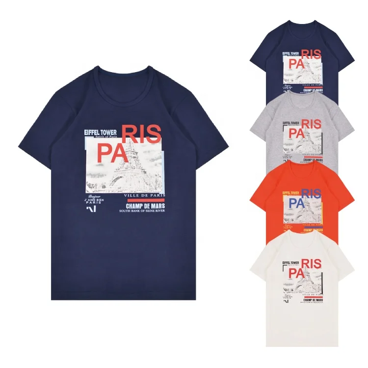 Custom Screen Print Graphic T Shirts Paris Eiffel Tower Crewneck Cotton Unisex T Shirt