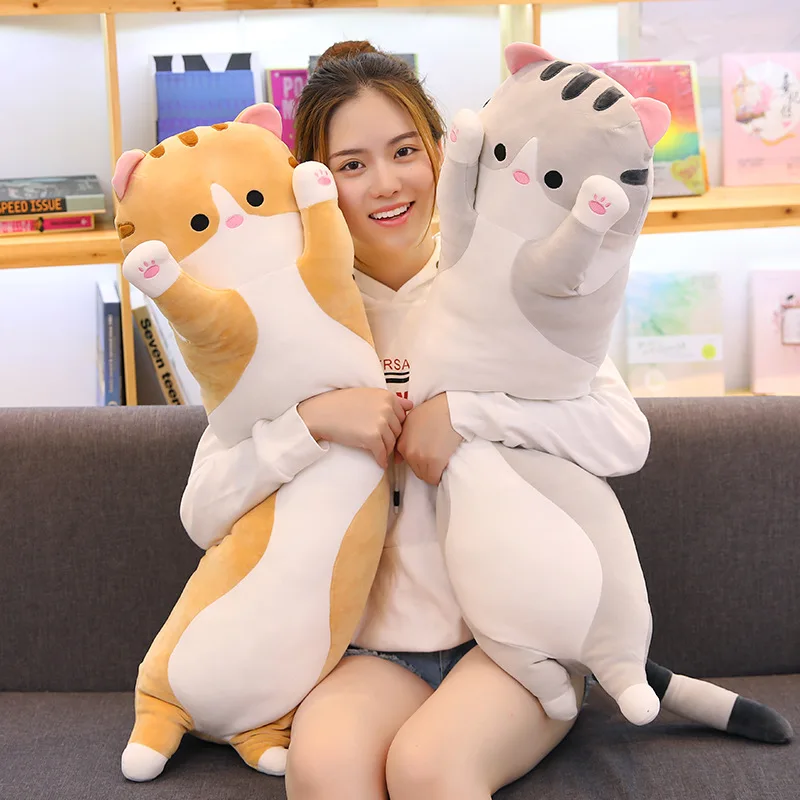 Saite long cat doll soft cute cat big pillow cartoon plush toy birthday gift cat bed doll