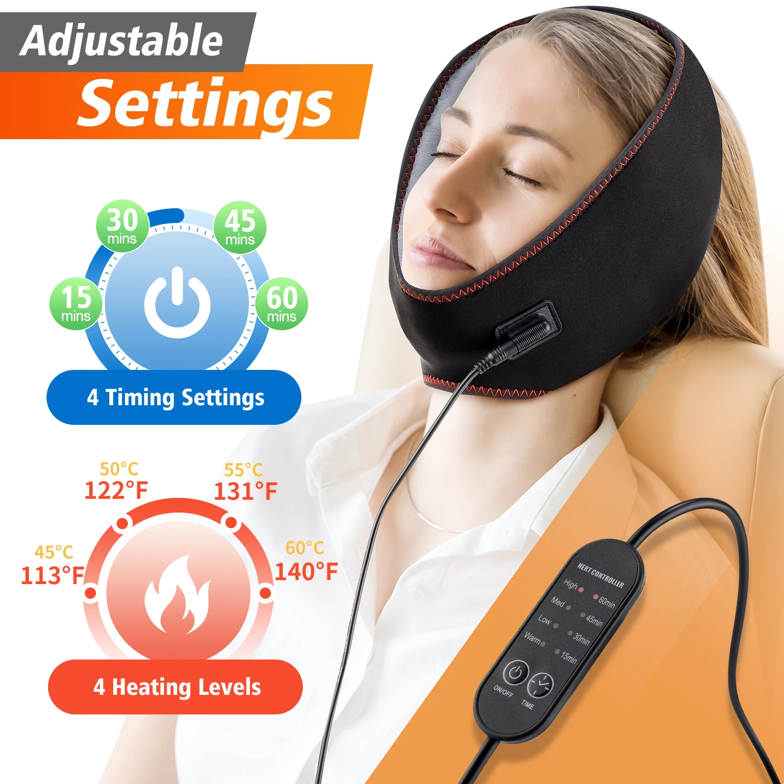 USB Electric Facial Heat Pad Face Heated Wrap Belt for TMJ Relief, Wisdom Teeth, Jaw, Head and Chin