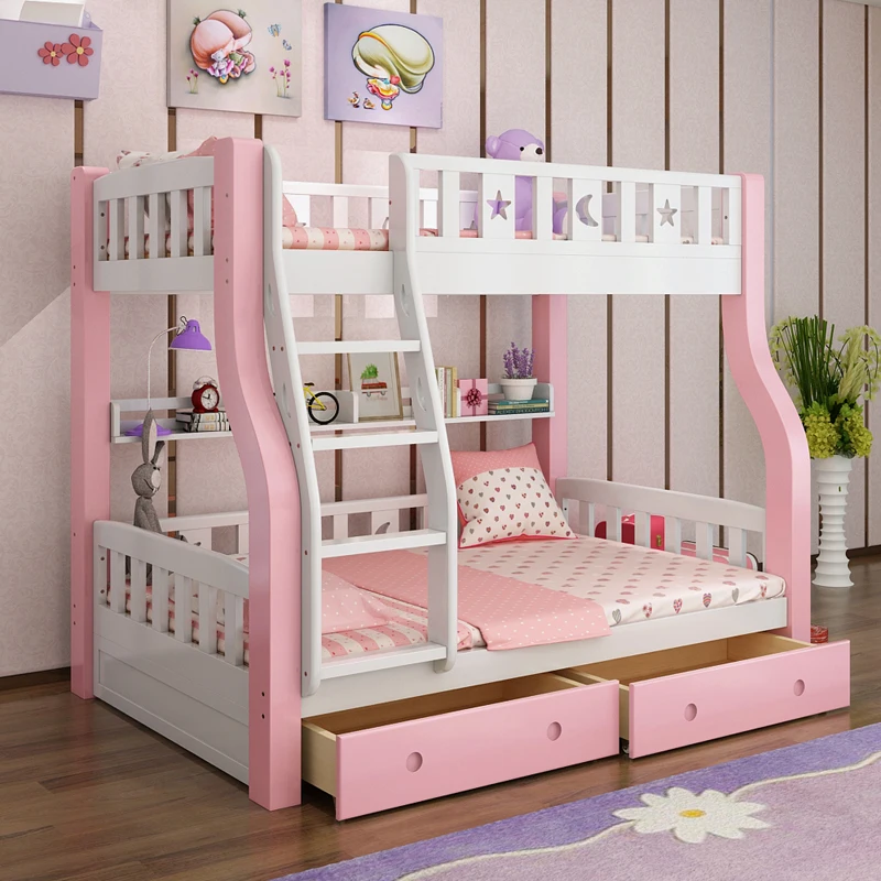 Full solid wood upper and lower mother double double high and low pine double bed multi-function varnish Natural clear lacquer