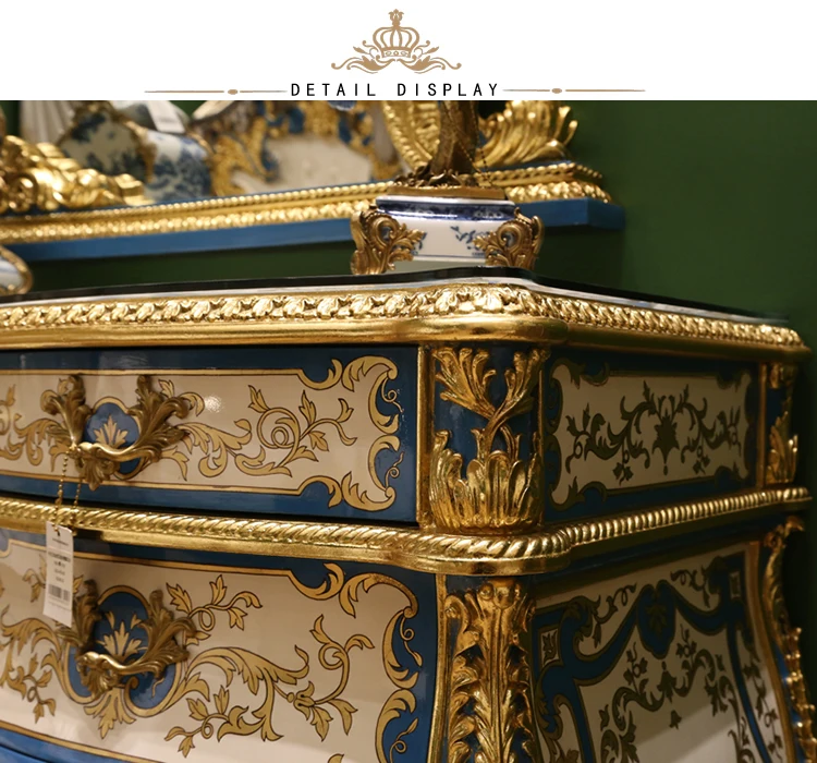 Yips LD-1508-1337B Emperor Blue Series Handpainted Gold-Leaf Pattern Bedroom Set Furniture Classical Luxury Dressing Side Chair