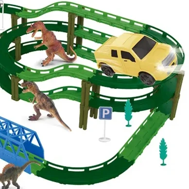 New Battery Operated Rail Race Car Slot Track Sets Toy Dinosaur Racing Track Car Adventure Toys