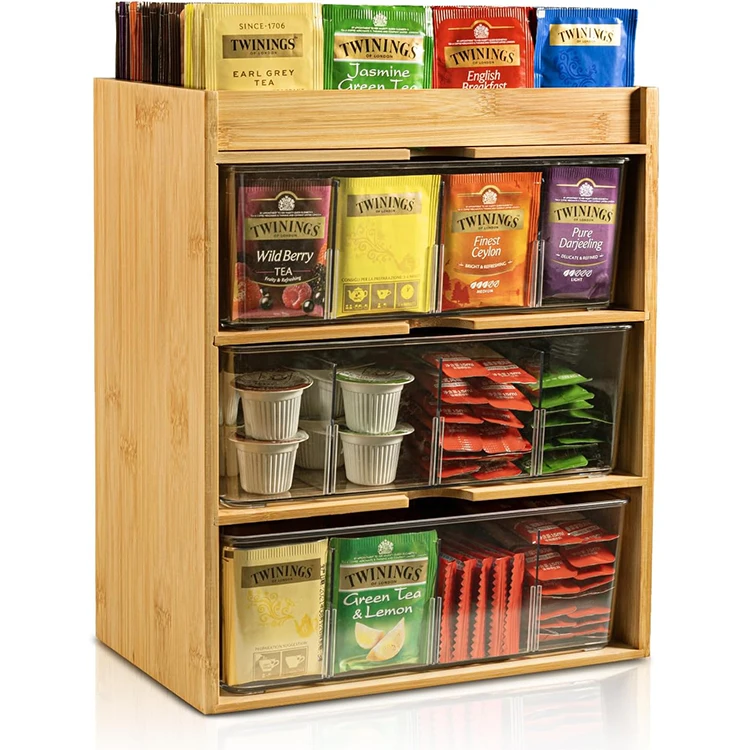 Natural Bamboo Unique Gift Organizer Multi Layer Storage Tea Box For Food Drinking