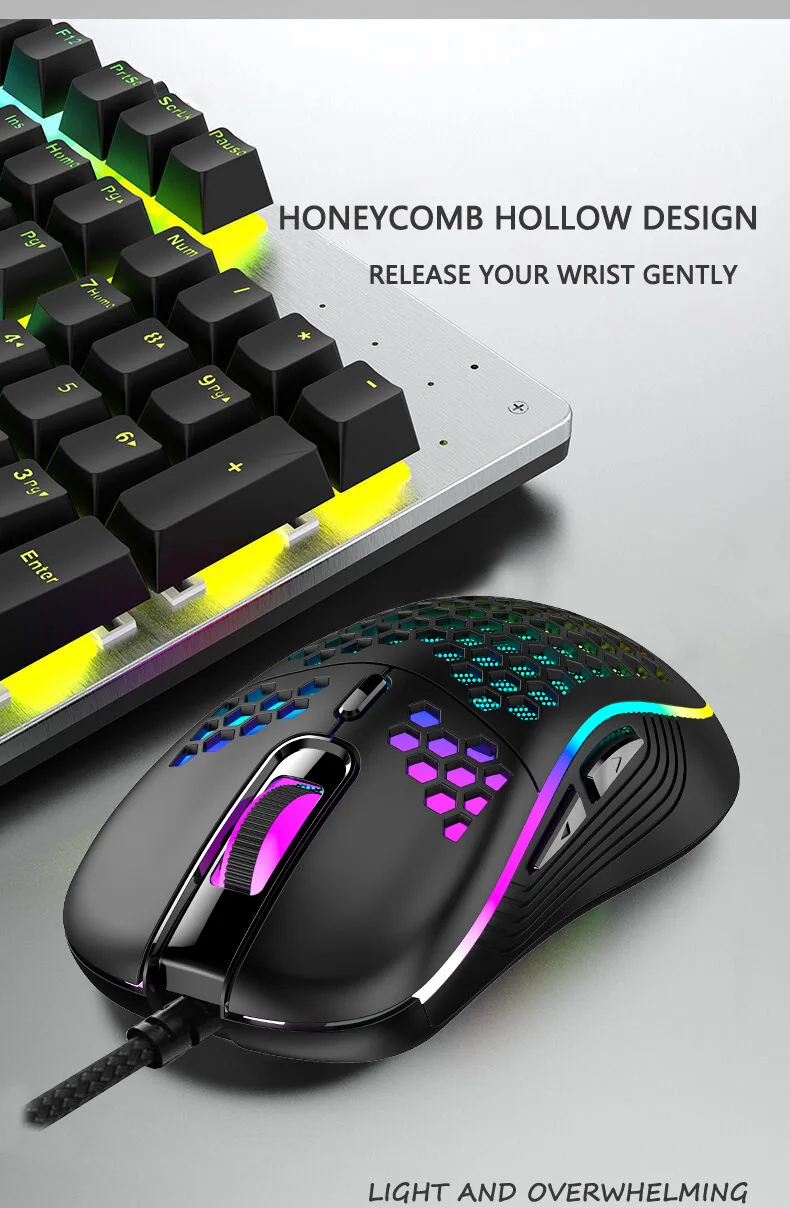  Светящийся USB Проводная игровая мышь RGB игровой мышки с шестью Регулируемый DPI Эргономичный дизайн для настольного laptopess коврик