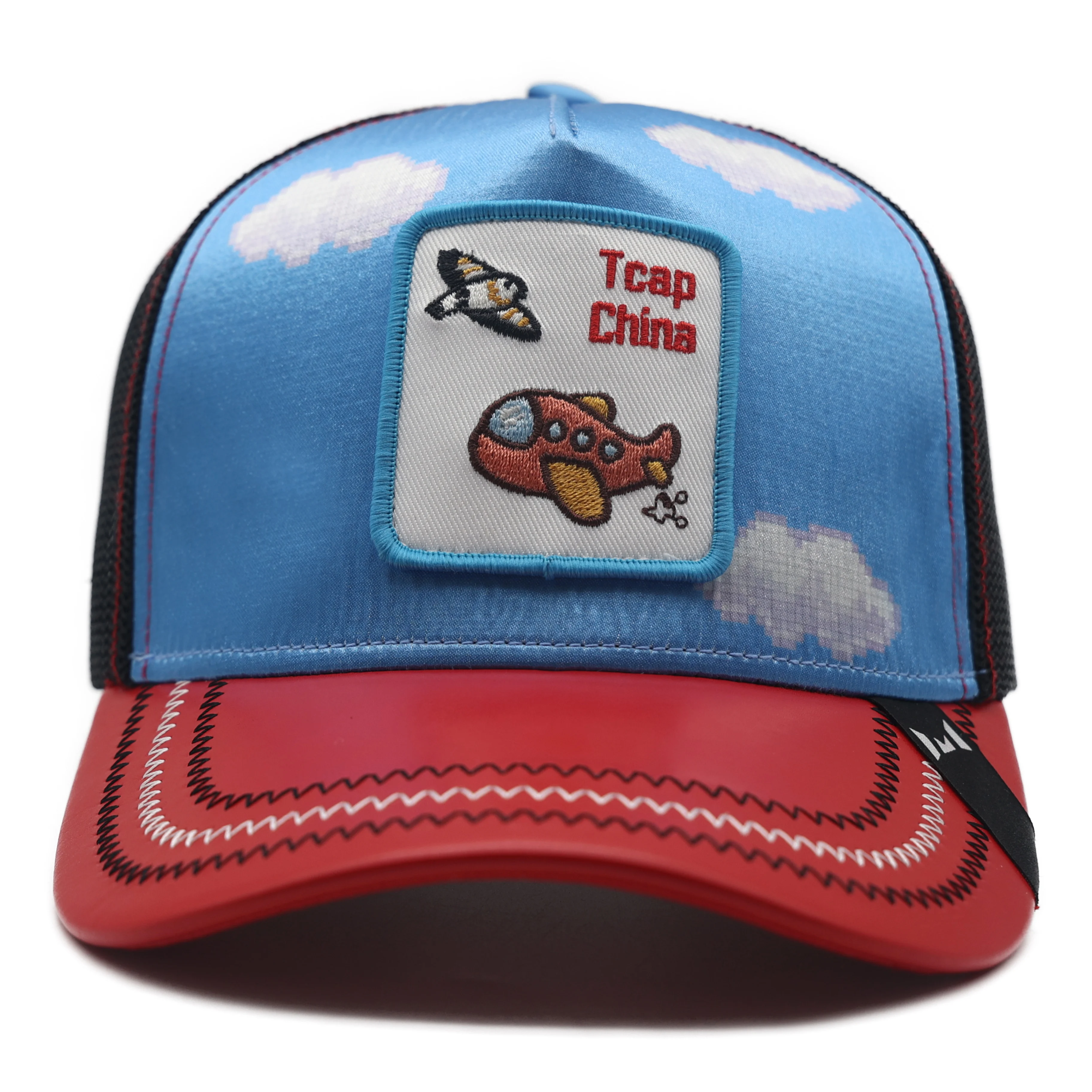 TCAP Full Custom Accept 5 Panel hat Satin Fabric Woven Patch trucker hats