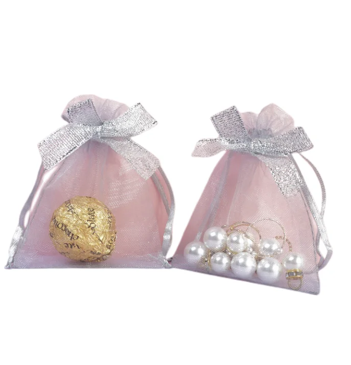 Small Cheap Luxury Colorful Organza Jewelry Candy Packaging Bag Organza Gifts Drawstring Bag