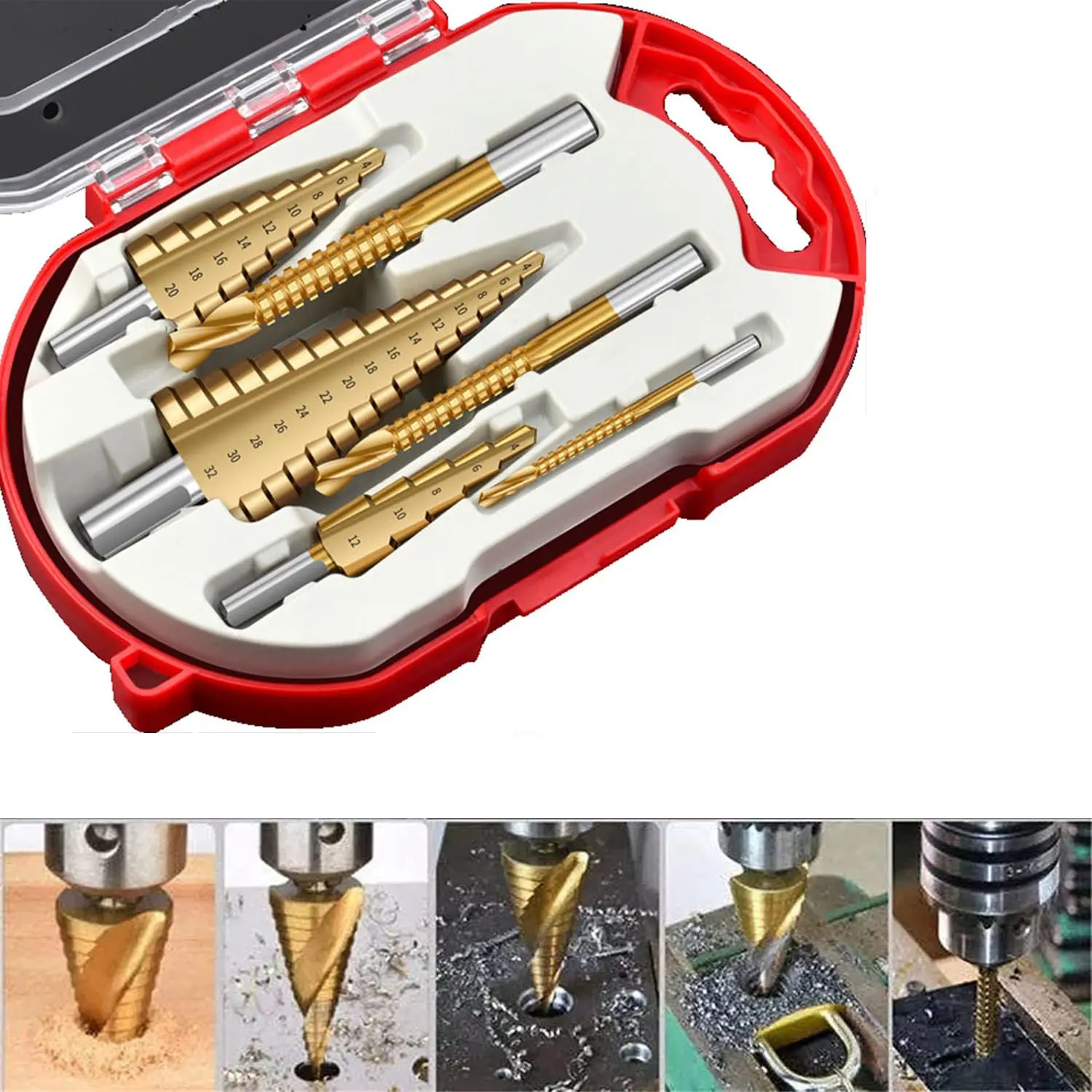 6Pcs Step Sawtooth Drill Bit HSS Titanium Plated Straight Groove Drilling Power Tools Metal Wood Hole Cutter Core Opener