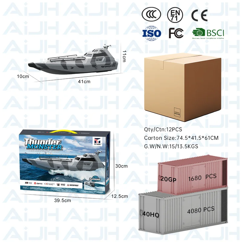 AiJH RC Racing Boat Waterproof Automatic Reset High Speed Ship Speedboat Pools And Lakes Remote Control Jet Rc Boat Toys