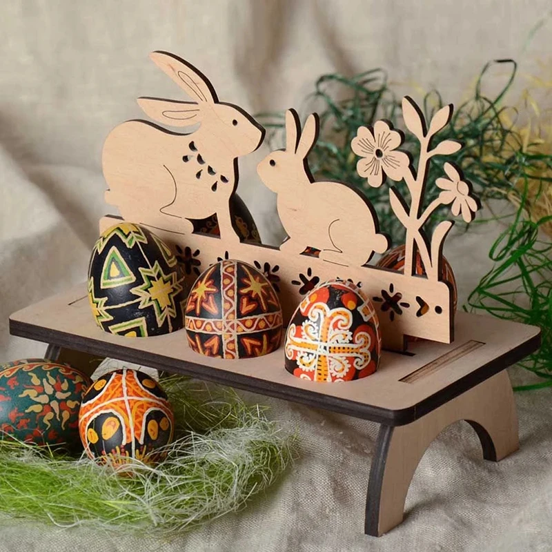 DIY Wooden Easter Egg Stand Shelves Happy Easter Bunny Egg Container Easter Ornament Decoration Crafts