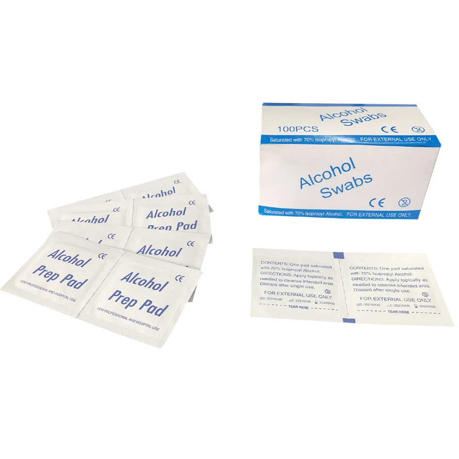 Sterile 100 Alcohol Wipes Alcohol Pads 70% Isopropyl Alcohol Antiseptic Home Free Sample Medical CE Rich White Customizable -