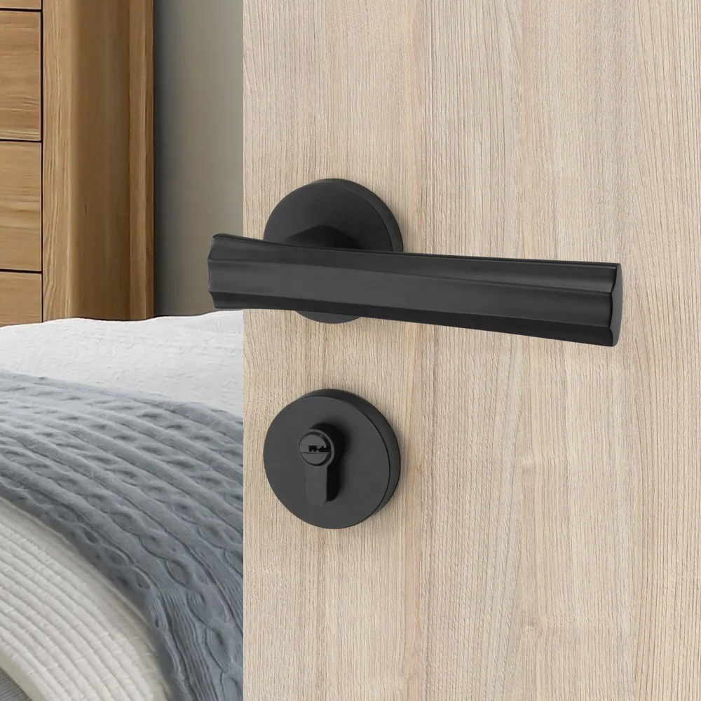 YONFIA 8193R01 house solid zinc alloy matte black interior door handle bathroom lever door lock handle black for wood door
