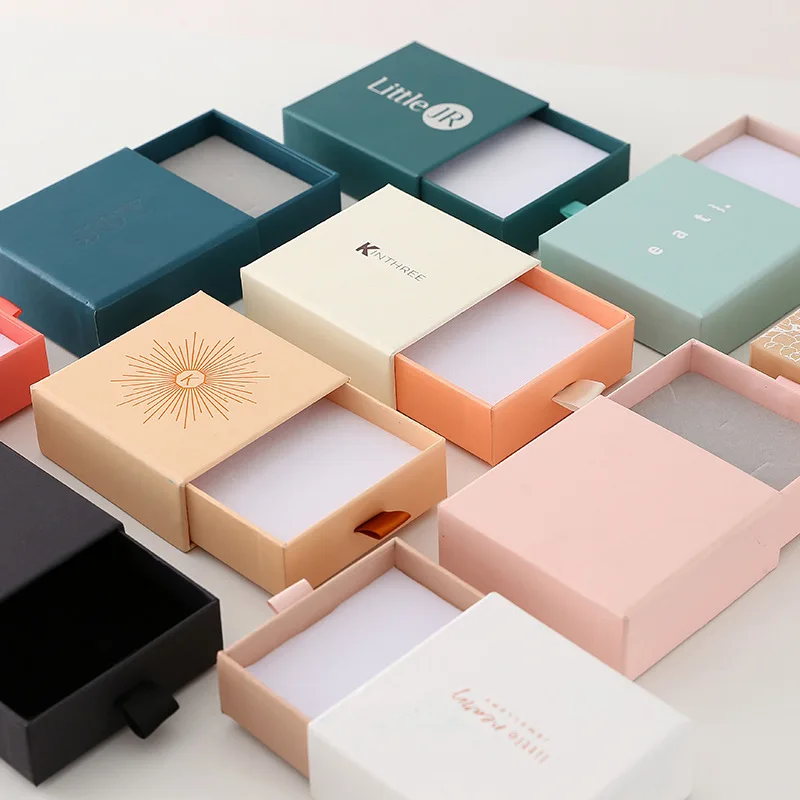 Wholesale custom logo jewellery packaging drawer box ring earring necklace bracelet pink black cardboard paper jewelry box
