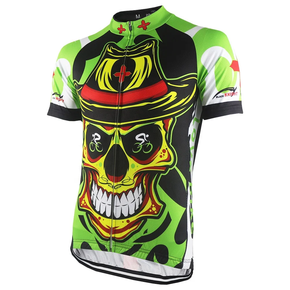 HIRBGOD Mens Vintage Biker T-shirts Skeleton Cycling Jersey Cyclist Wearing Jersey Outdoor Full Zip Bicycle Apparel