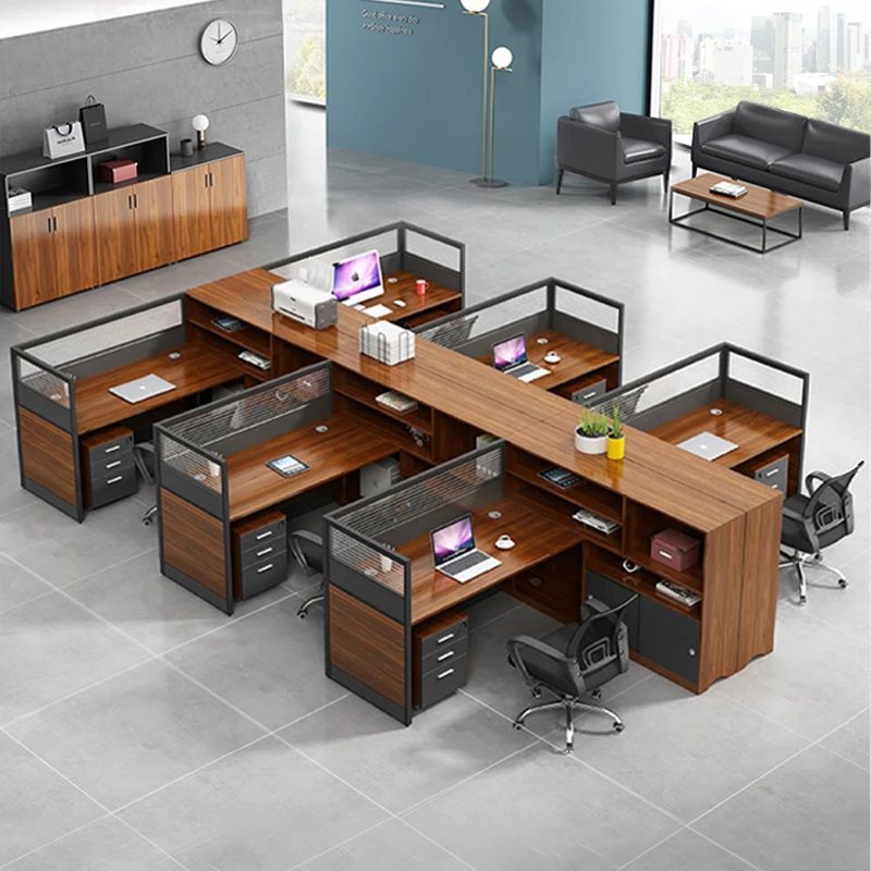 Modern Commercial Two-Person Staff Office Desk Extendable Wooden Computer Cubicle Workstation