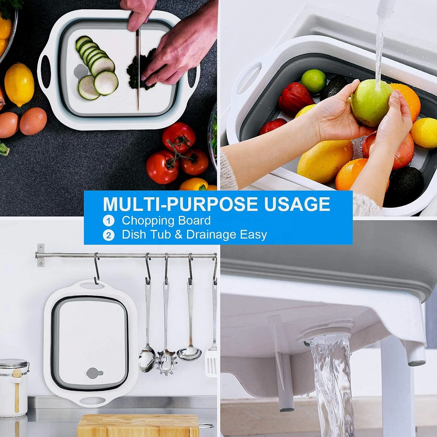 High Quality Multifunctional Folding Cutting Board Travel Foldable Cutting Board Draining Basket and Container