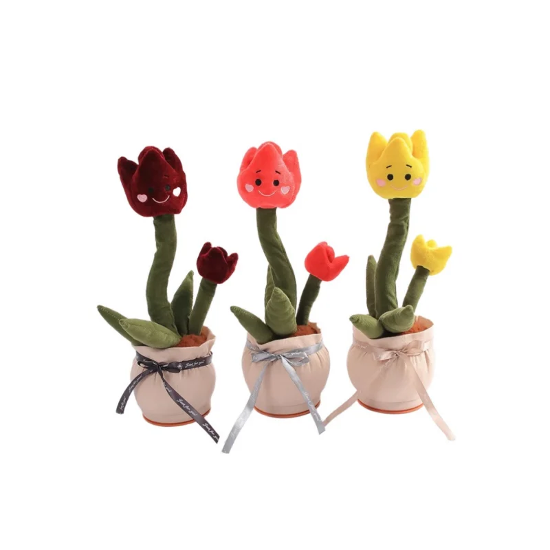 Stuffed Animal Toys Flower Stuffing Toy Music Dancing and Singing Flowers Soft Plush Tulips Electric Flower Toy