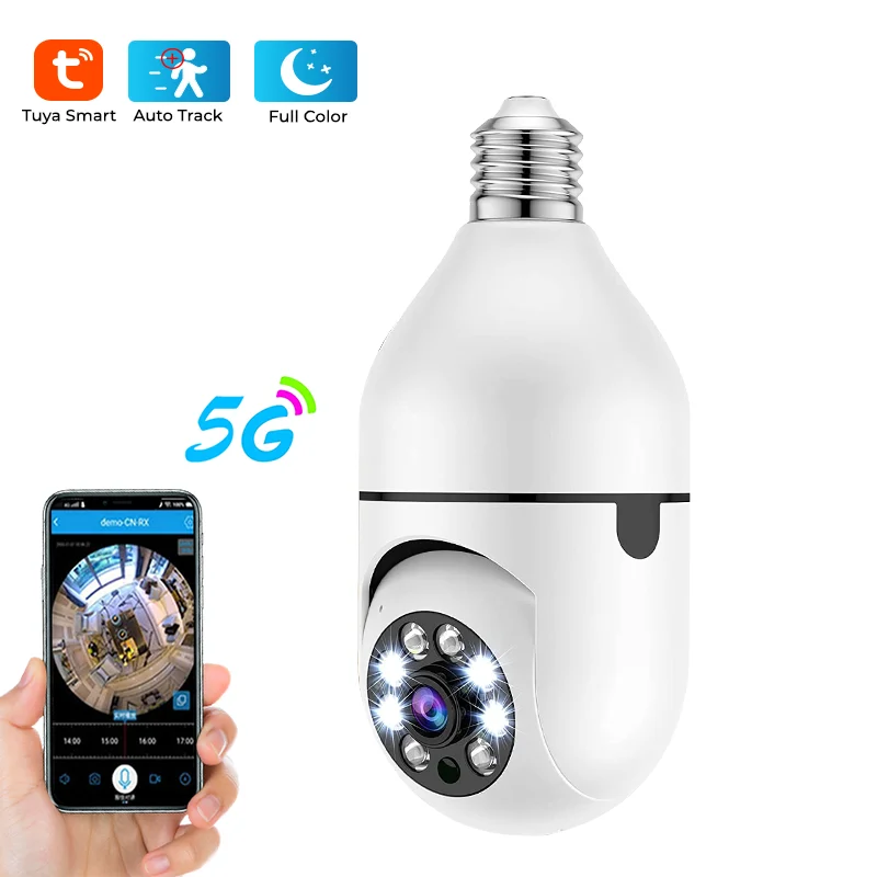 5G wifi E27 socket tuya cloud storage lamp ptz camera outdoor 360 degree panoramic wireless cctv security light bulb camera
