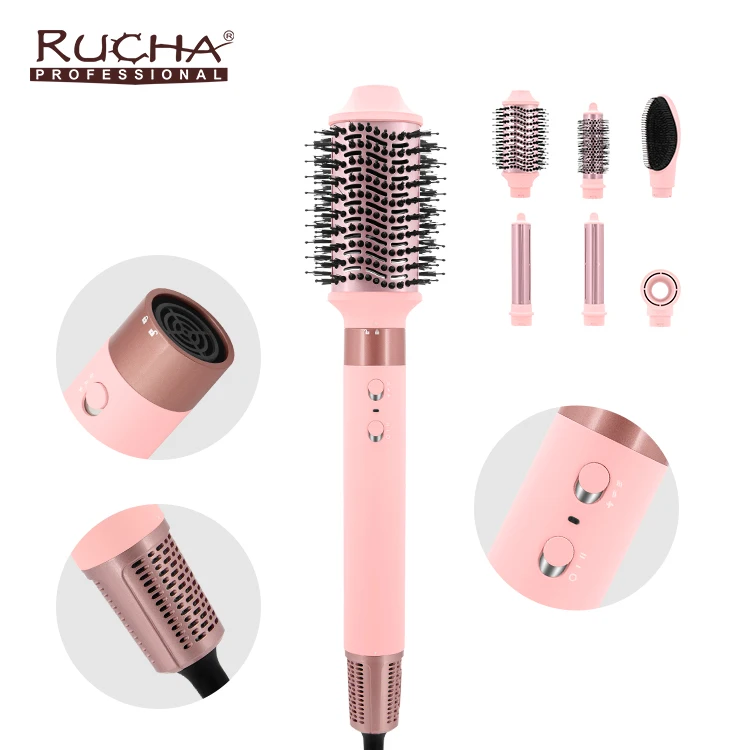 Wholesale Hot Air Brush 1400W Multifunctional 6 IN 1 Interchangeable Hair Dyer Brush Set Volumizer Styler Hot Air Brush