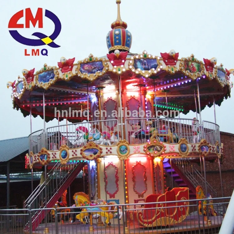 Amusement park ride fiberglass material kids horse carousel / merry go round