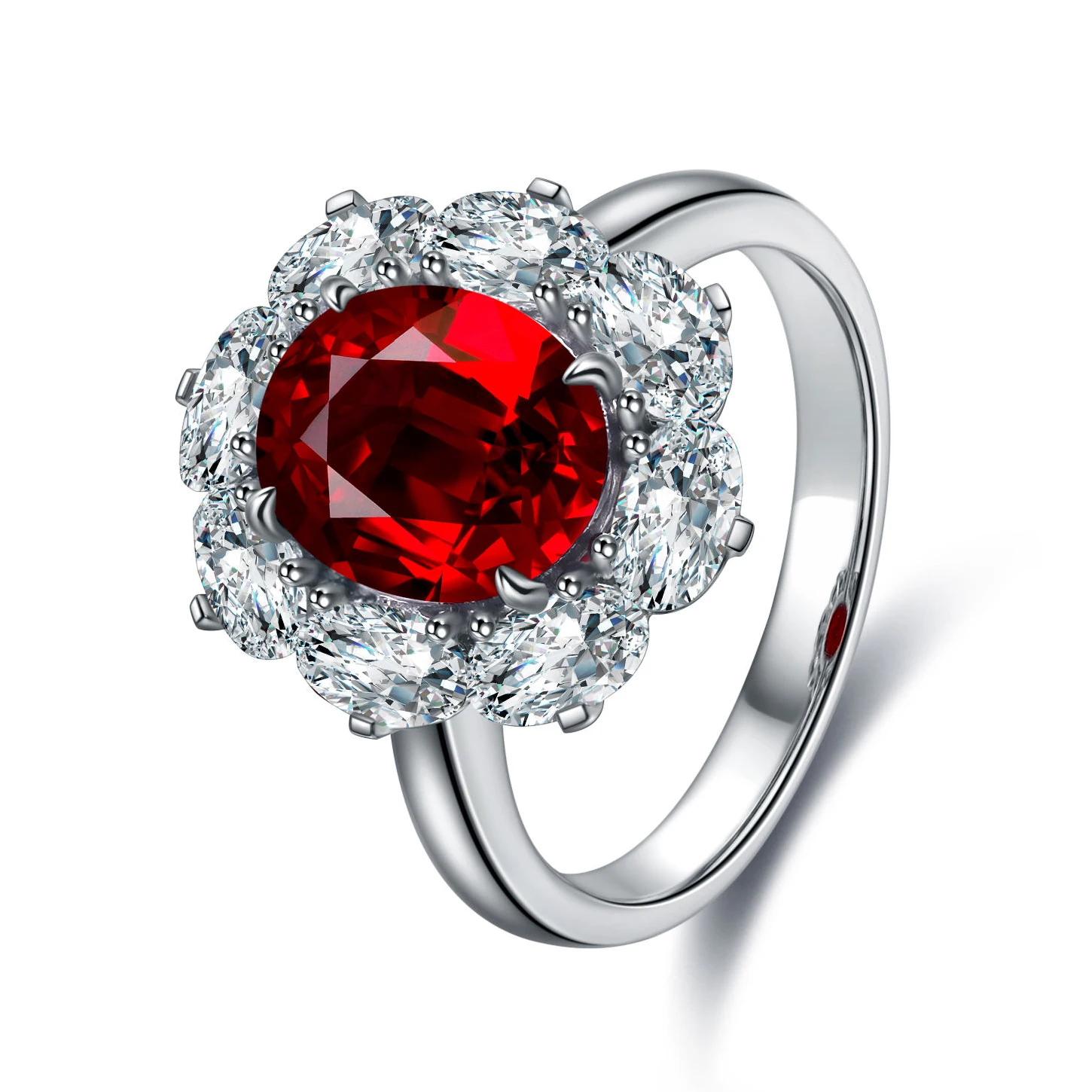 Luxury Oval Cut Ruby 3.29CT S925 Lab Grown Gemstone Halo Rings Engagement Jewelry Women Rings