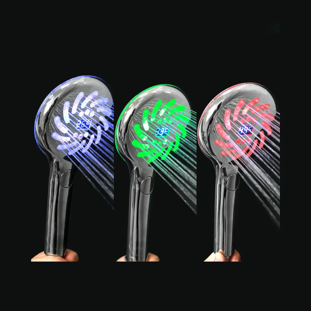 Luxury Water Generated 3 Spraying Mode 3 Color Changing Led Light Shower Head With Temperature Display