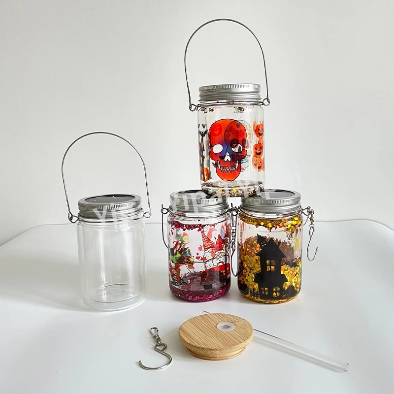 Solar Garden Lamp double wall glass 11oz solar mason jar lights with pre dilled hole for sublimation and snow globe