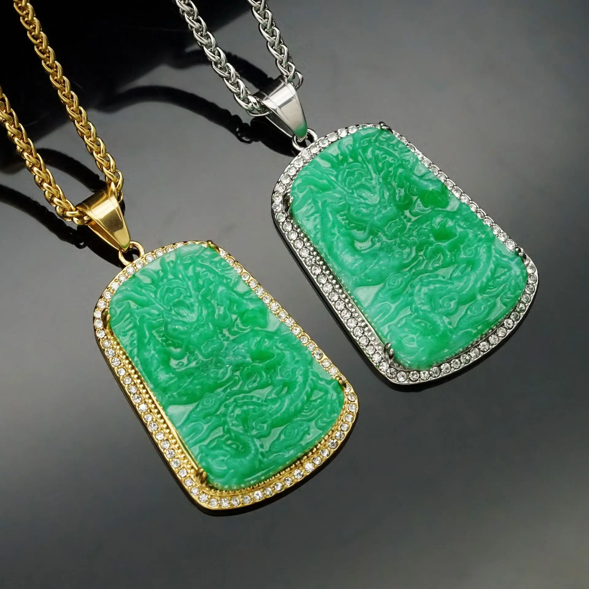 Hip hop pendant jade dragon stainless steel pendant