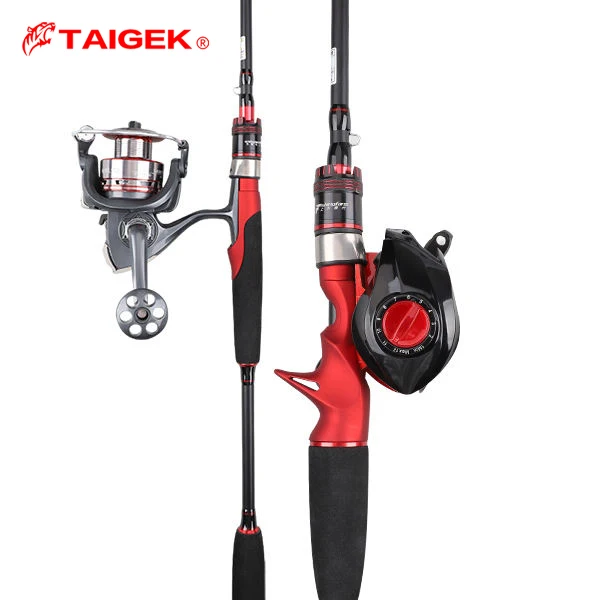 TAIGEK Wholesale 2.1m 2.4m 2 Section Baitcasting Spinning Rod Sea Bass Casting Fishing Pole Tackle Fishing Rod Combo Set
