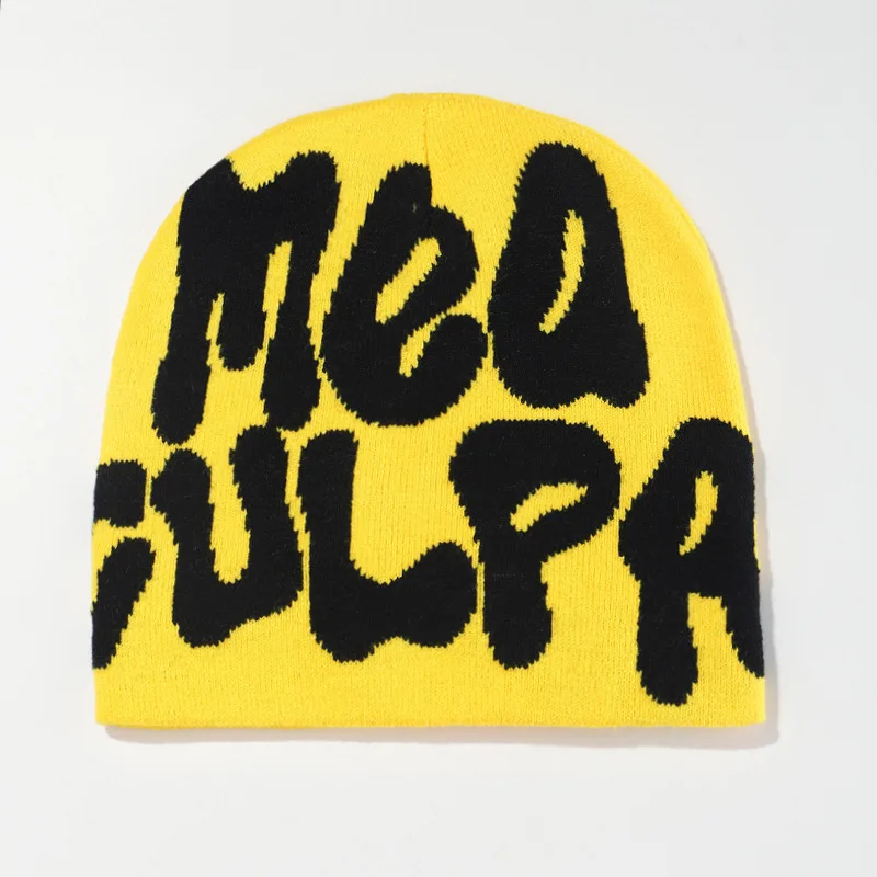New Design Custom  With Logo Y2K Beenies Acrylic High Quality Knit Premium Cashmere Wool Mea Culpa Jacquard Mohair Beanie