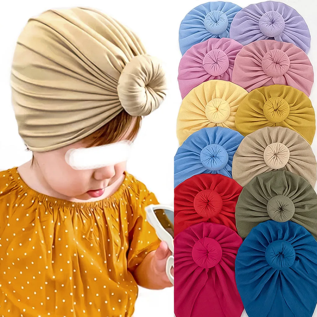 Однотонный шарик пончик для детской больницы тюрбан шляпа шапочка шляпа для маленьких девочек малышей новорожденных младенцев