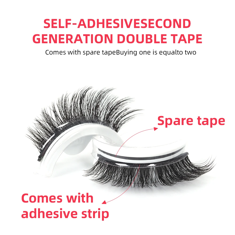 Easy to Wear No Glue Faux Mink Lashes Curly Thick Wispy Eyelash Reusable Glue Free Self Adhesive Lashes