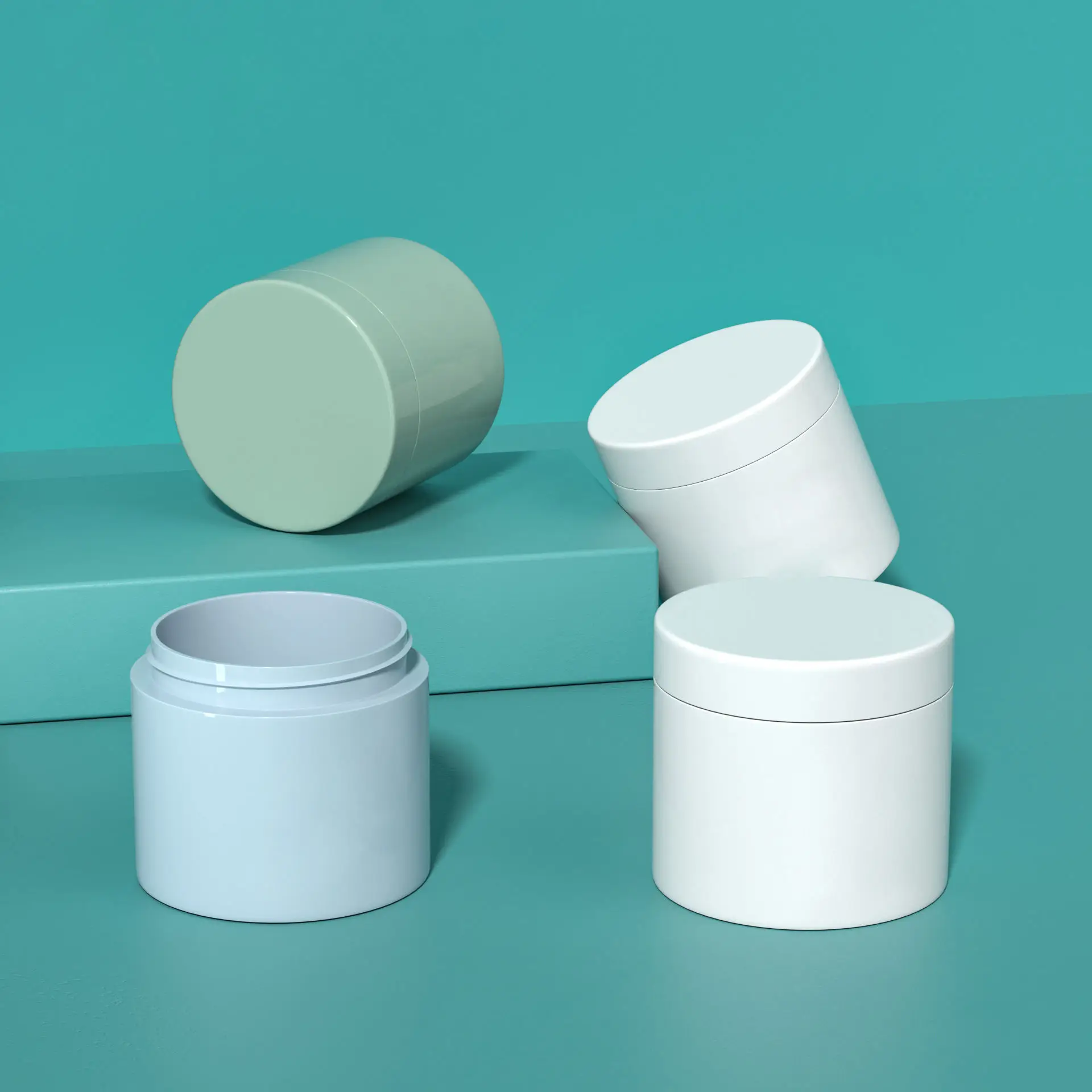 Luxury Pink Peach White Empty PET Plastic Double Wall Face Cream Container 50g 100g 200g 250g 500g PCR Cosmetic Jars With Lids