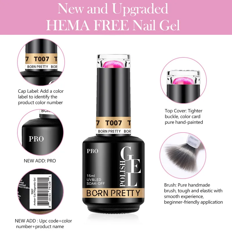 BORN PRETTY PRO OEM Red Gem Crystal Cat Eye Gel Polish Set Collection 12 Colors Resin Odorless Uv Led Cateye Nail Gel with Logo