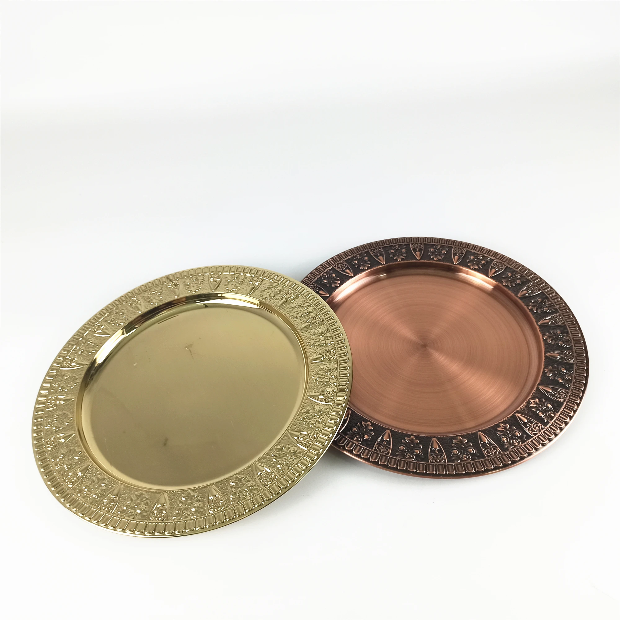 LIHONG 40cm luxury dinner tray stainless steel charger plates silver kitchen round dish serving plate for wedding