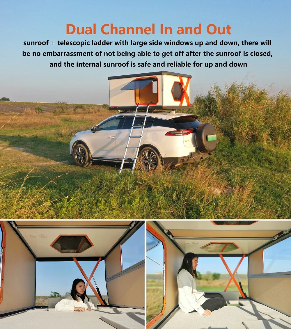Solar Auto Electric Lifting Folding Camping Trailer Tent Hard Shell Aluminum Roof Top Tent for Car SUV MPV Pickup Truck RV
