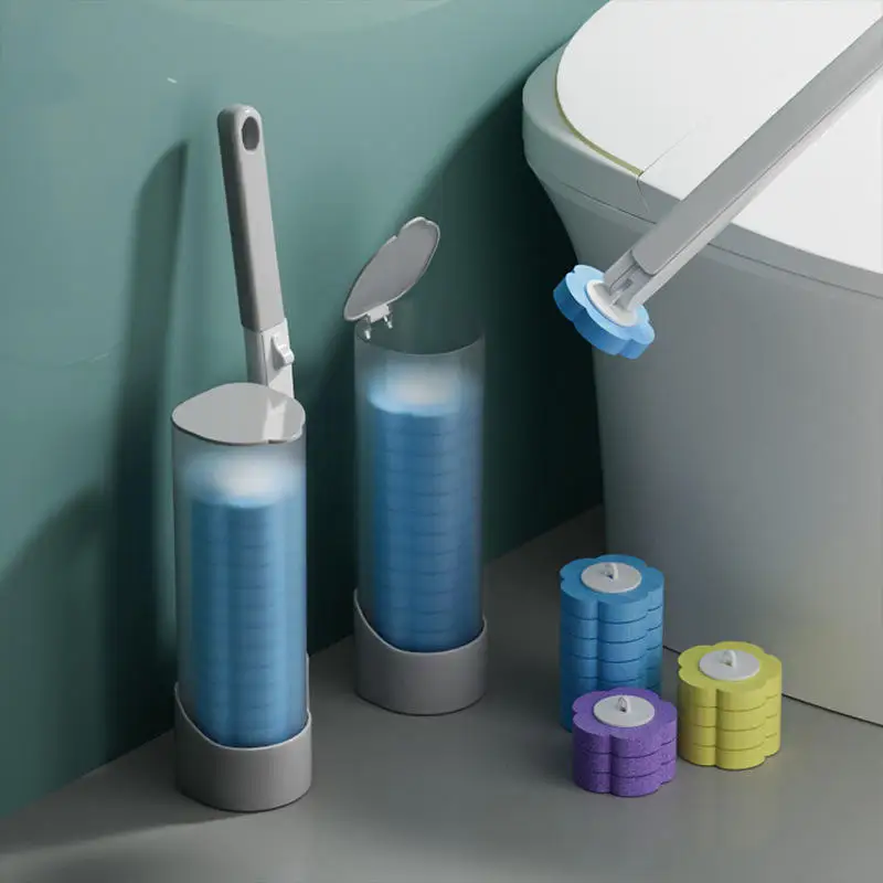 Household Long Handle Replacement Head No Dead End Bathroom Toilet Brush Set Disposable Toilet Brush Sponge Toilet Brush