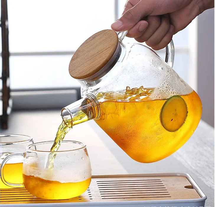 1000 мл 1800 Бытовая Высокая боросиликатная прозрачная стеклянная бамбуковая крышка утолщенная большая емкость стеклянный чайник