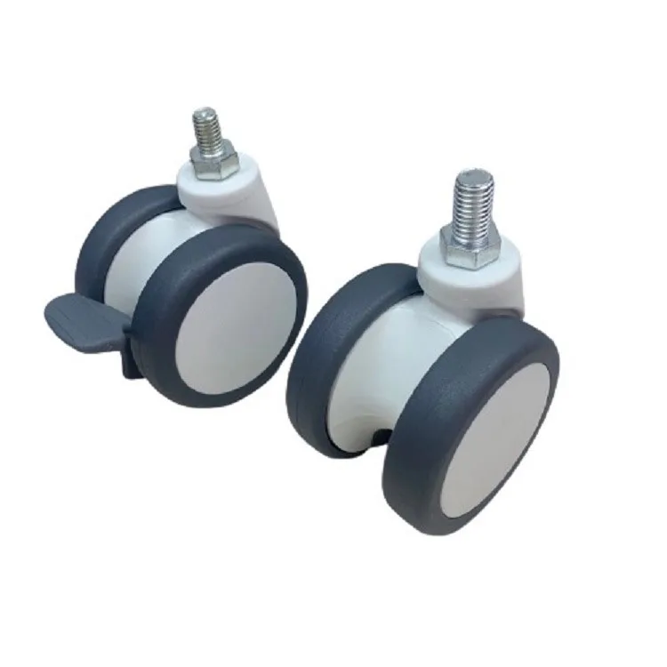 Plastic Double Wheel Central Locking threaded shaft parts casters hospital trolley wheel caster high end big caster wheel